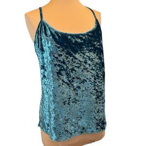 Loulou dela falaise teal blue crushed velvet camisole spaghetti strap top blouse